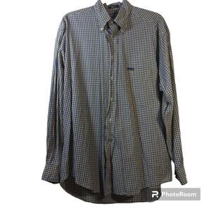 Faconnable Blue Yellow Gingham Plaid Casual Cotton  Button Up Shirt Size M